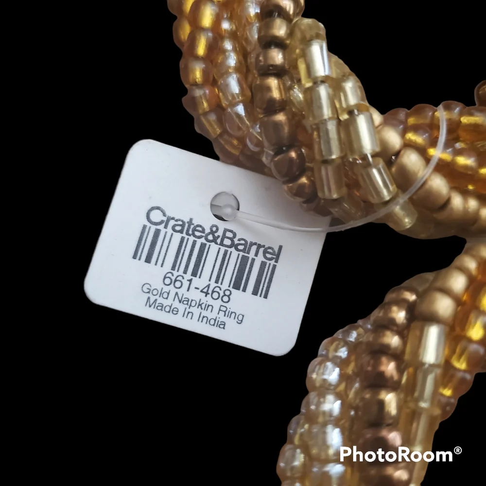 Crate & Barrel Beaded Napkin Rings Gold Tones Set of 6 NEW